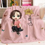Coperta morbida e accogliente personalizzata con personaggio animato nome e fiore di nascita regalo di compleanno per bambini e famiglia