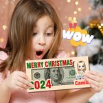 Personalized Merry Christmas Cute Cartoon Character Wooden Money Holder with Name Holiday Party Favors Gift for Kids Family