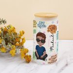 Personalized My Mental Breakdown Cartoon Characters 20oz Name Glass Cup with Bamboo Lid and Straw Birthday Gift for Family Friend