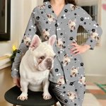 Personnalisé Paw Print 1-4 Dog Cat Photos Long Sleeve Long-Sleeve Pajama Pants Set Birthday Funny Gift for Pet Lovers
