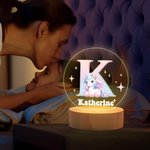 Personalisiertes Fantasie Einhorn LED-Nachtlicht mit Initiale Namen Holz Basis Geburtstag Babyparty Geschenk für Mädchen