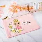 Personalized Multicolour Birth Flower Cartoon Character with Name Makeup Bag Travel Essentials Gift for Women Girls