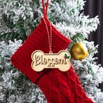Personalizzato con osso di cane di agrifoglio in legno ornamento calza con testo e anno albero di Natale decorazione regalo di compleanno per gli amanti degli animali domestici