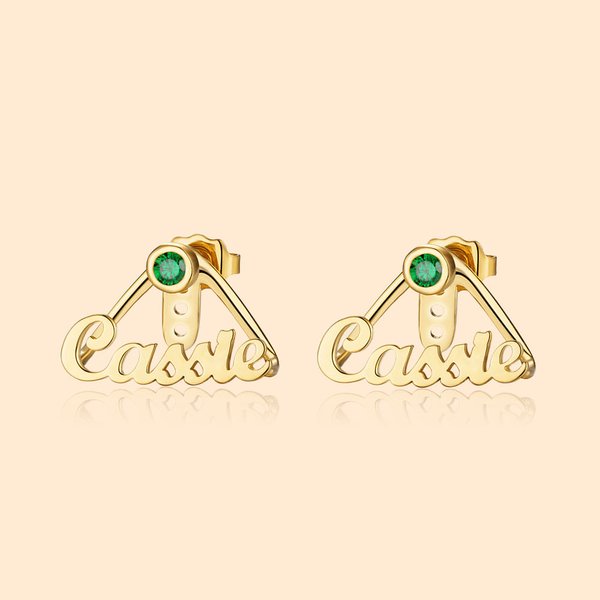 Personalisierte Adjustable Minimalist Birthstone Wrap Manschette Ohrringe mit Namen Geburtstag Jahrestag Schmuck Geschenk für Frauen