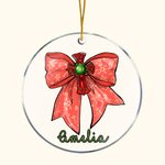 Personalized Acrylic Christmas-themed Check Holly Bow Ornament with Name Tree Decor Christmas Gift for Family Friend