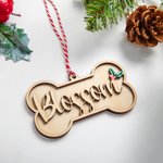 Personalizzato con osso di cane di agrifoglio in legno ornamento calza con testo e anno albero di Natale decorazione regalo di compleanno per gli amanti degli animali domestici