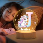 Personalisiertes Fantasie Einhorn LED-Nachtlicht mit Initiale Namen Holz Basis Geburtstag Babyparty Geschenk für Mädchen