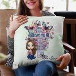 Personalised Cartoon Character God Says You Are Cross Butterfly Throw Pillow Cover with Name Birthday Home Decor Gift for Christians