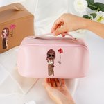 Sac Cosmétique Personnalisé avec Personnage Nom Fleur de Naissance Large Couverture Grande Capacité Cadeau de Voyage Mariage Anniversaire pour Femme
