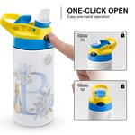Personalised Peter Rabbit 12oz Name Insulated Water Bottle with Straw and Push Button Lid Children's Day Back to School Gift for Girls Boys