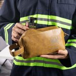 Personalized Waterproof Firefighter Helmet Axe PU Leather Toiletry Bag with Engraved Name Anniversary Birthday Gift for Men Firefighter