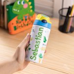 Gourde Multicolore Personnalisée de Nom et Motif Bouteille d'Eau avec Paille en Silicone pour Enfants Cadeau d'Anniversaire pour Garçons et Filles
