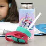 Personalised Fantasy Rainbow Unicorn Castle 12oz Insulated Kid Water Bottle with Handle and Silicone Straw Birthday Christmas Gift for Girls
