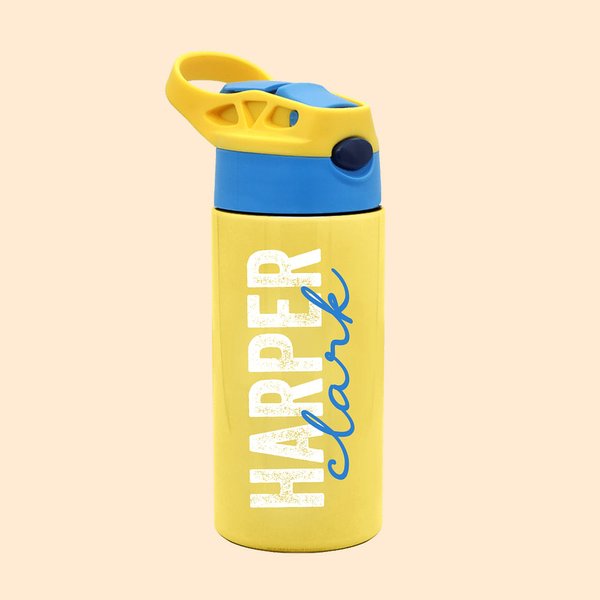 Gourde Isotherme Personnalisée avec Nom Bouteille 350ml avec Paille en Silicone et Anse Cadeau Anniversaire Rentrée Scolaire pour Enfant