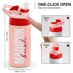 Botella de agua para niños con pajita de silicona y asa Personalizada con nombre de colores 12 oz aislada Regalo de cumpleaños de vuelta al cole para niños Niñas