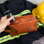 Personalized Waterproof Firefighter Helmet Axe PU Leather Toiletry Bag with Engraved Name Anniversary Birthday Gift for Men Firefighter