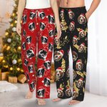 Personalized Soft Christmas Hat Dog Cat Portrait Long Pajama Pants with Pocket Drawstring Christmas Gift for Pet Lover