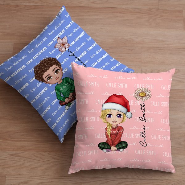 Personalisierter Niedlicher Cartoon Figur Kissenbezug mit Namen und Geburtsblume Haus Deko Weihnachten Geburtstag Geschenk für Familie Kinder