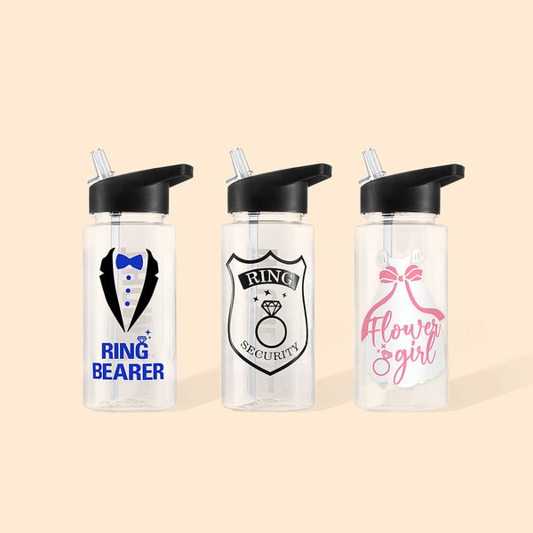 Personalized Kid Wedding Role Water Bottle with Name and Straw Wedding Party Junior Bridesmaid Gift for Children