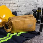 Personalized Waterproof Firefighter Helmet Axe PU Leather Toiletry Bag with Engraved Name Anniversary Birthday Gift for Men Firefighter