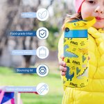 Personalized Multi-Colour Cartoon Dinosaur 12oz Water Bottle with Name and Handle School Season Birthday Gift for Boys