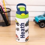 Gourde Multicolore Personnalisée de Nom et Motif Bouteille d'Eau avec Paille en Silicone pour Enfants Cadeau d'Anniversaire pour Garçons et Filles