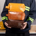 Personalized Waterproof Firefighter Helmet Axe PU Leather Toiletry Bag with Engraved Name Anniversary Birthday Gift for Men Firefighter
