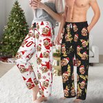 Personalized Soft Christmas Hat Dog Cat Portrait Long Pajama Pants with Pocket Drawstring Christmas Gift for Pet Lover