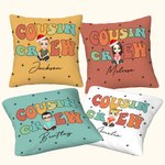 Spersonalizowana poszewka na poduszkę z imieniem i nazwiskiem Cousin Crew Cartoon Character Miękka poszewka na poduszkę z imieniem i nazwiskiem Dekoracja domu Prezent świąteczny dla rodziny