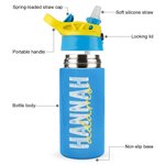 Botella de agua para niños con pajita de silicona y asa Personalizada con nombre de colores 12 oz aislada Regalo de cumpleaños de vuelta al cole para niños Niñas