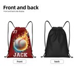 Gepersonaliseerde Fire Flame Baseball Basketball Softball Sports Ball Drawstring rugzak met naam en nummer team verjaardag Gift voor sportliefhebbers