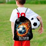 Gepersonaliseerde Fire Flame Baseball Basketball Softball Sports Ball Drawstring rugzak met naam en nummer team verjaardag Gift voor sportliefhebbers
