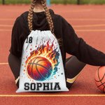 Gepersonaliseerde Fire Flame Baseball Basketball Softball Sports Ball Drawstring rugzak met naam en nummer team verjaardag Gift voor sportliefhebbers