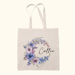 Borsa Tote in tela personalizzata con corona di fiori di nascita e nome Regalo di compleanno per la festa della mamma per le donne