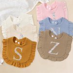 Personalized Floral Letter 100% Cotton Adjustable Muslin Ruffle Baby Bib for Drooling and Teething Birthday Baby Shower Gift for Newborn