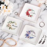 Personalized Birth Flower Wreath Ceramic Square Trinket Jewellery Dish with Name Birthday Christmas Gift for Women