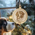 Ornement de Noël rond en bois avec nom, personnalisé, portrait de chien et de chat, décoration de l'arbre de Noël, cadeau pour les amoureux des animau