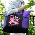 Personalized Pink Ribbon Butterfly Support Squad Large Tote Bag with Name Birthday Encouragement Gift for Breast Cancer Patient