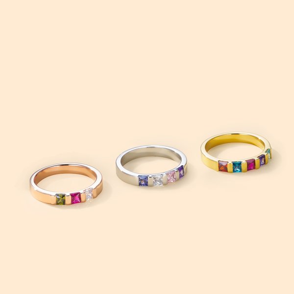 Personalised 1-6 Rectangular Birthstones Ring Family Jewellery Mother's Day Birthday Christmas Gift for Women