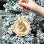 Ornement de Noël rond en bois avec nom, personnalisé, portrait de chien et de chat, décoration de l'arbre de Noël, cadeau pour les amoureux des animau
