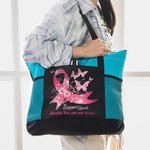 Personalized Pink Ribbon Butterfly Support Squad Large Tote Bag with Name Birthday Encouragement Gift for Breast Cancer Patient