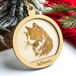Ornement de Noël rond en bois avec nom, personnalisé, portrait de chien et de chat, décoration de l'arbre de Noël, cadeau pour les amoureux des animau