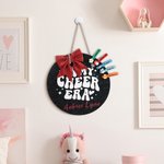 Personalized In My Cheer Era Glitter Bow Basswood Pin Holder Wall Hanging with Name Team Accessory Gift for Cheerleader Coach