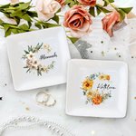 Personalized Birth Flower Wreath Ceramic Square Trinket Jewellery Dish with Name Birthday Christmas Gift for Women