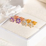 Personalizado Minimalista Flor Birthstones Stud Pendientes Cumpleaños Día de San Valentín Regalo para las mujeres