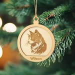 Ornement de Noël rond en bois avec nom, personnalisé, portrait de chien et de chat, décoration de l'arbre de Noël, cadeau pour les amoureux des animau