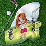 Personalised Soft Quick Dry Cartoon Character Golf Waffle Towel with Carabiner Golf Accessories Birthday Gift for Golf Player