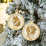 Ornement de Noël rond en bois avec nom, personnalisé, portrait de chien et de chat, décoration de l'arbre de Noël, cadeau pour les amoureux des animau