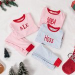 Personalisierte Weihnachten gestreift weichen Pyjama Set mit gestickten Namen Weihnachten Party Geschenk für Jungen Mädchen