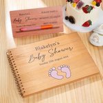 Personalized Wooden Baby Shower Guest book with Name Date Footprint Baby Shower Gift for Newborn Parent